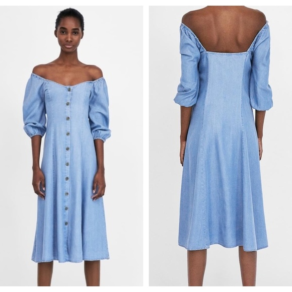 Zara Dresses & Skirts - Zara The Romance Denim Midi Dress XS